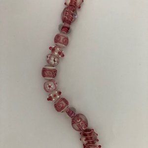 Multi Pink, White and Clear Floral, Swirl and Corkscrew Lampwork Beads, 14mm-8mm